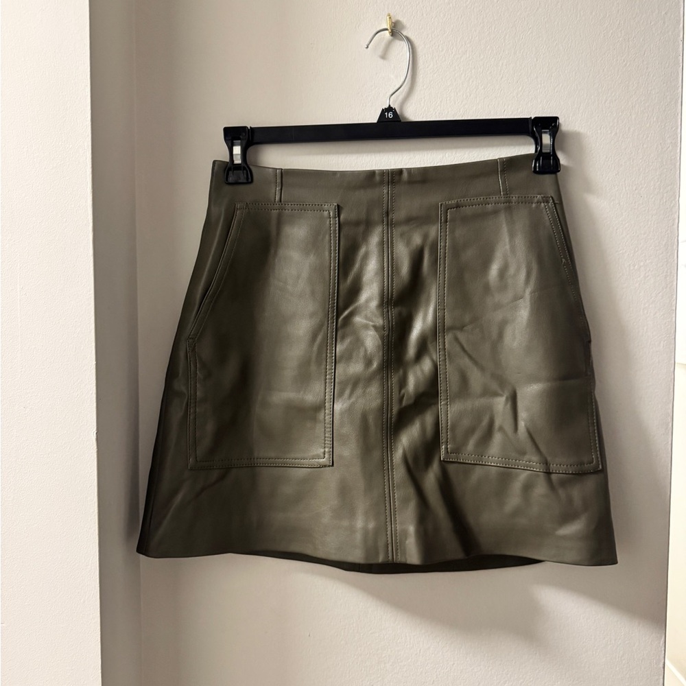 H&M Khaki Leather Mini Skirt
